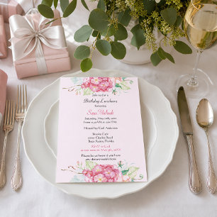 Elegant Pink Hydrangea Floral Birthday Invitation