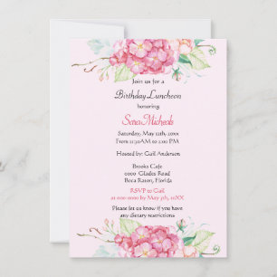 Elegant Pink Hydrangea Floral Birthday Invitation
