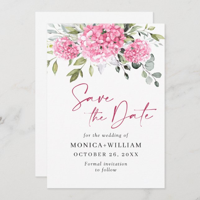 Elegant Pink Hydrangea Floral Wedding Save The Date (Front/Back)