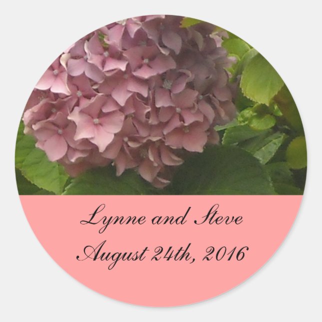 Elegant Pink Hydrangea Save the Date Classic Round Sticker (Front)