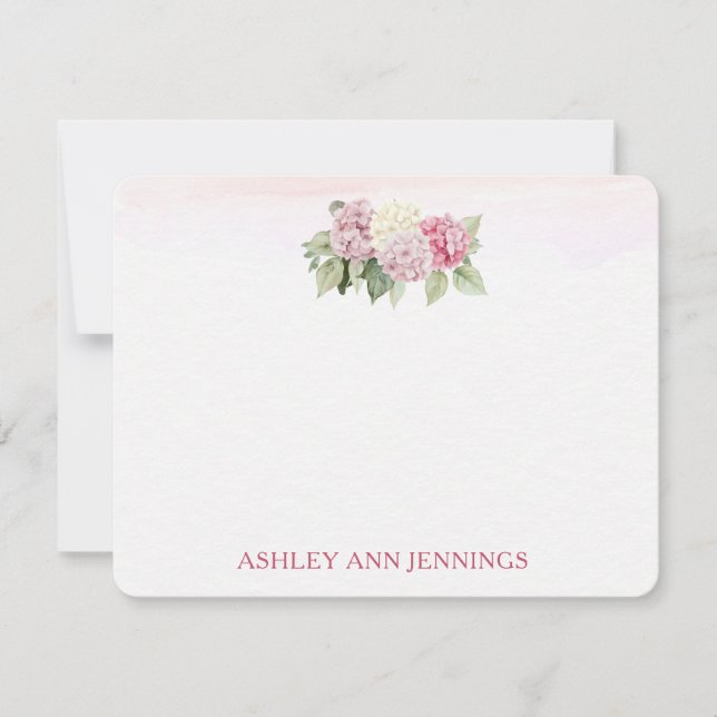 Elegant Pink Hydrangeas Personalised Stationery Card (Front)