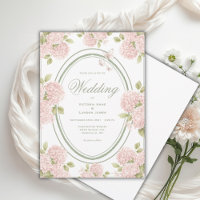 Elegant Pink Hydrangeas Vintage Wedding Invitation