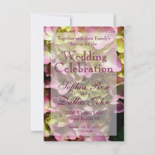 Elegant Pink Hydrangeas yellow pink floral Wedding Invitation