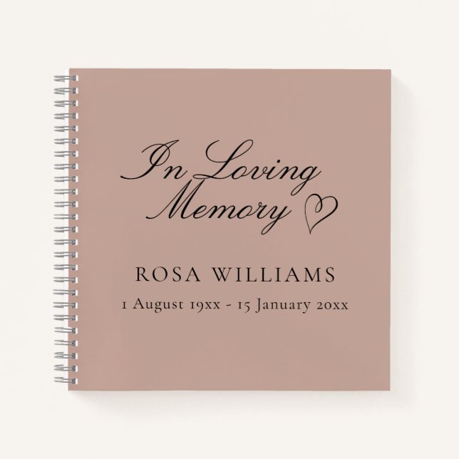 Elegant Pink In Loving Memory Funeral Guest Book (Front)