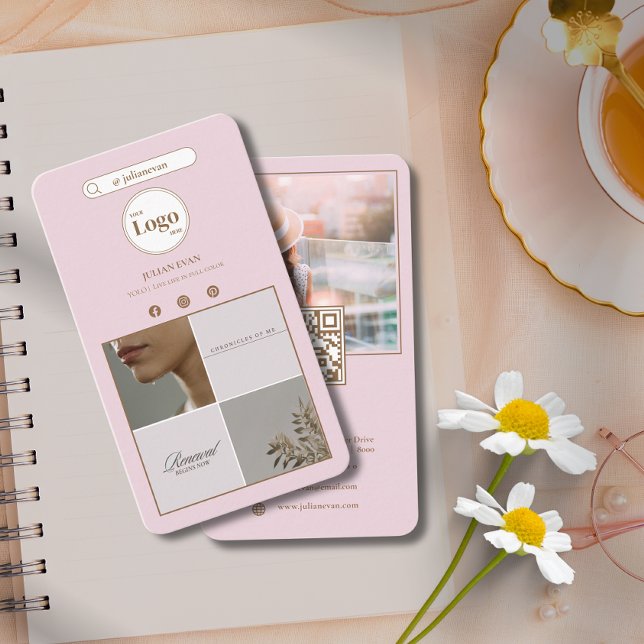 Elegant Pink Instagram 4 Photo Grid Business Card (Elegant Pink Instagram 4 Photo Grid Business Card)