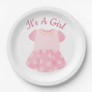 Elegant Pink It's A Girl Baby Shower Paper Plate