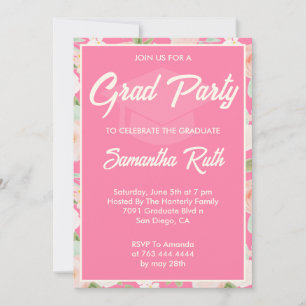 Elegant Pink Ivory Floral Graduation Party Invitation
