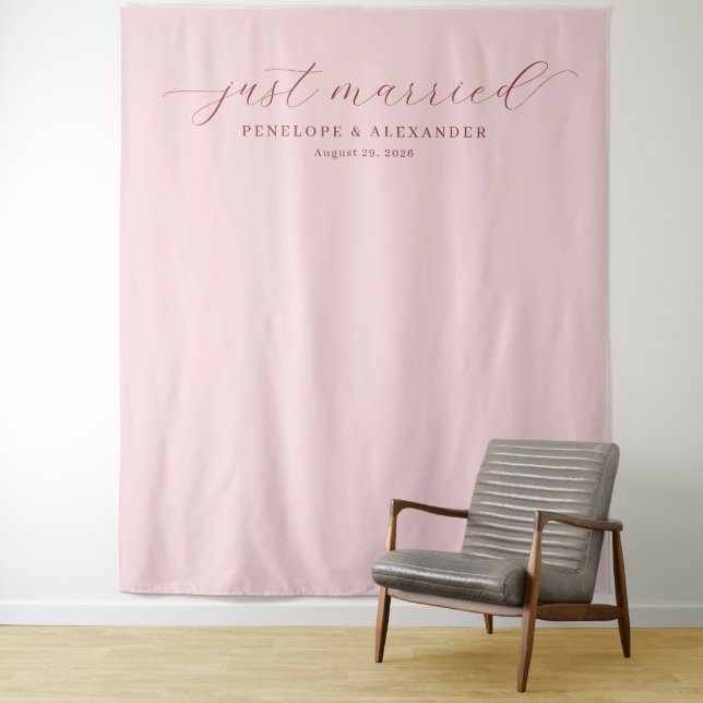 Elegant Pink Just Married Calligraphy Tapestry (In Situ)