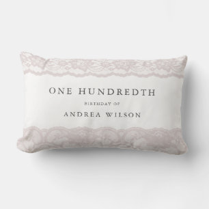 Elegant Pink Lace 100th Birthday Gift Lumbar Cushion