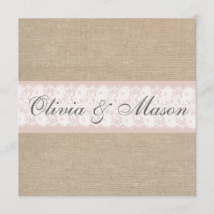 Elegant Pink Lace Burlap Wedding Invitation