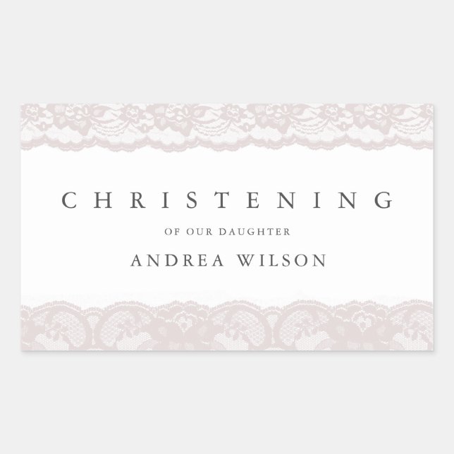 Elegant Pink Lace Christening baptism favour Rectangular Sticker (Front)