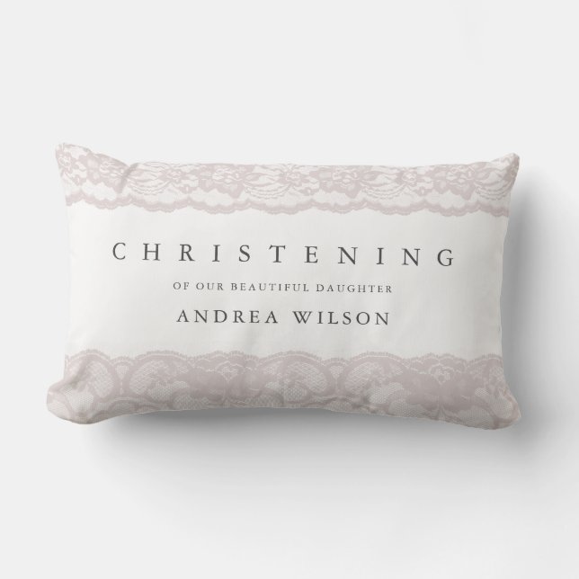 Elegant Pink Lace Christening baptism Lumbar Cushion (Front)