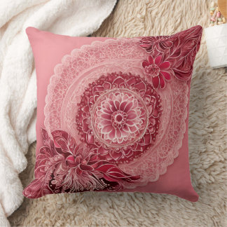 Elegant Pink Lace Doily Mandala Floral Cushion