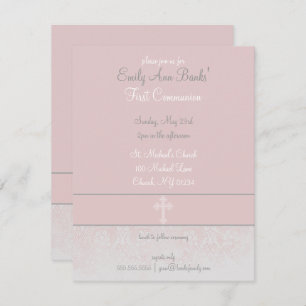 Elegant Pink Lace First Holy Communion Invitations