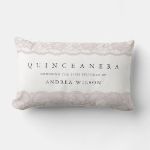 Elegant Pink Lace Quinceanera Party Birthday GIft Lumbar Cushion