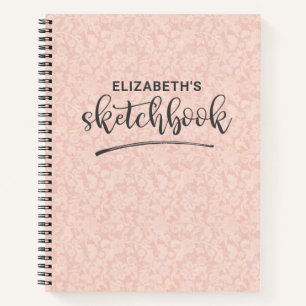 Elegant Pink Lace Sketchbook With Name Notebook