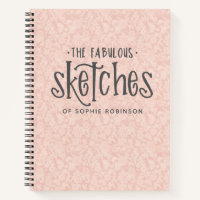 Elegant Pink Lace Sketchbook With Name Notebook