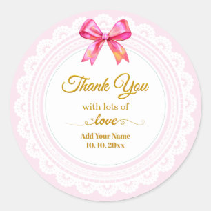 Elegant Pink Lace "Thank You With Lots of Love" Classic Round Sticker