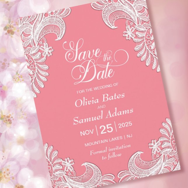 Elegant Pink Lace Wedding Save The Date (Creator Uploaded)