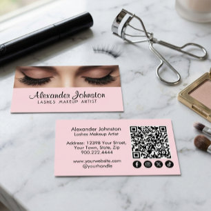 Elegant Pink Lash Makeup Artist QR Code Business Card