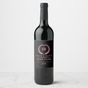 Elegant Pink Laurel Wreath Wine Label