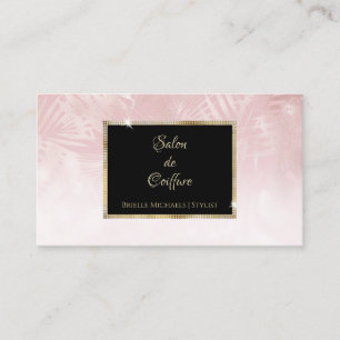 Elegant Pink Leaf Gold Frame Hair and Beauty Business Card