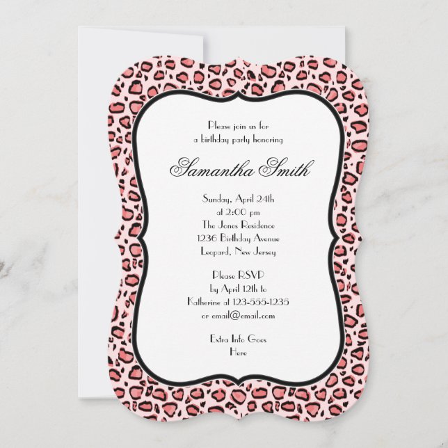Elegant Pink Leopard Animal Print Birthday Party Invitation (Front)