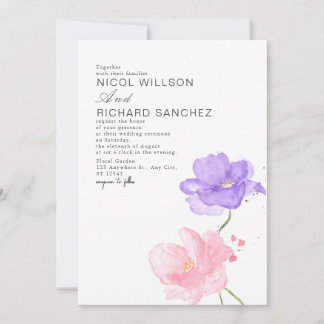 Elegant Pink & Lilac Floral Wedding Invitation