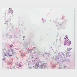 Elegant Pink Lilac Watercolor Butterfly Whimsical Wrapping Paper