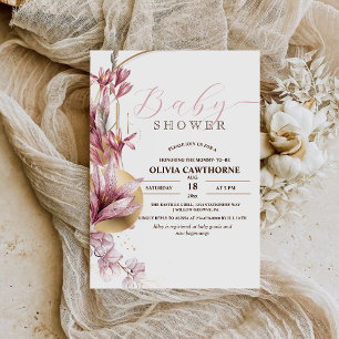 Elegant Pink Lilies Girly Baby Shower Party Invitation