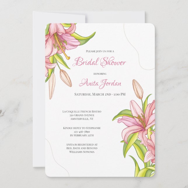 Elegant Pink Lilies Invitation (Front)
