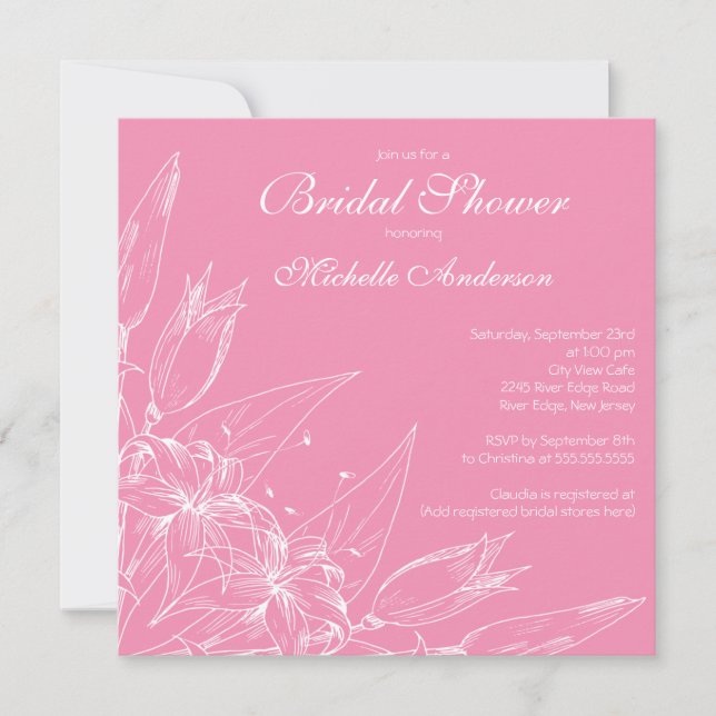 Elegant pink Lily Flower Bridal Shower Invitation (Front)