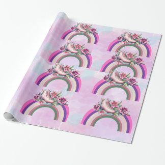 Elegant pink lily rose gold floral rainbow wrapping paper