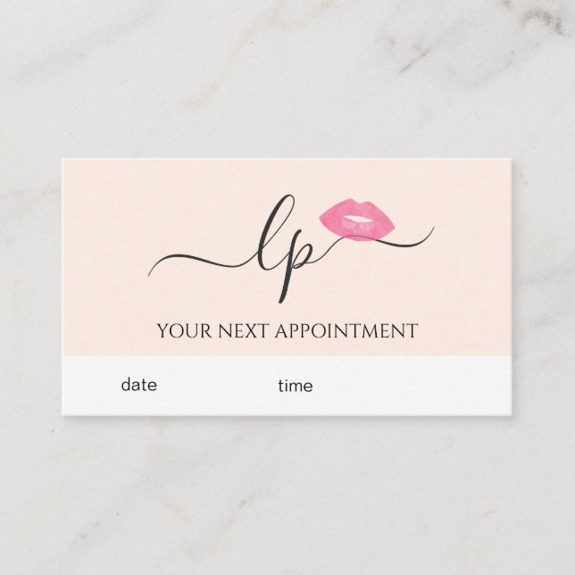 Elegant pink lips handwritten script calligraphy appointment card (Front)