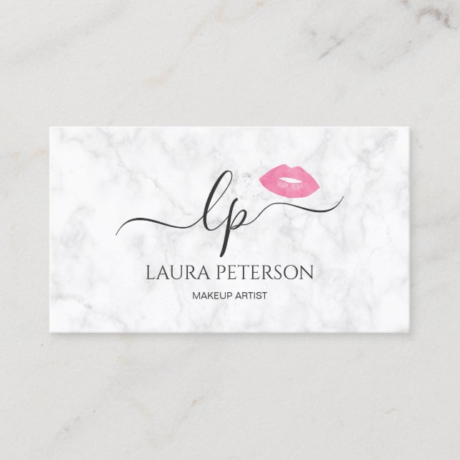 Elegant pink lips handwritten script calligraphy business card (Front)