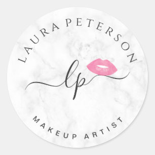 Elegant pink lips handwritten script calligraphy classic round sticker