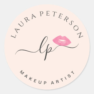 Elegant pink lips handwritten script calligraphy classic round sticker