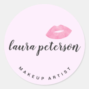 Elegant pink lips handwritten script calligraphy classic round sticker