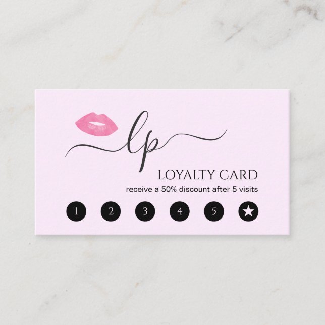 Elegant pink lips handwritten script calligraphy loyalty card (Front)