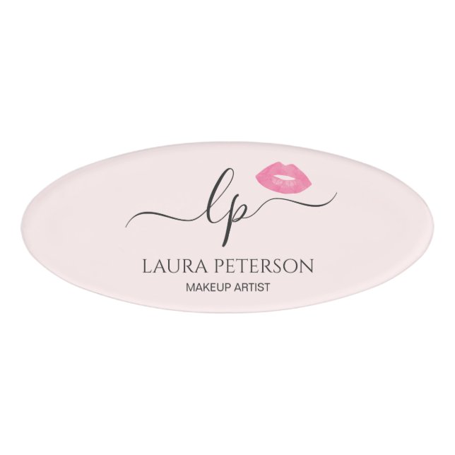 Elegant pink lips handwritten script calligraphy name tag (Front)