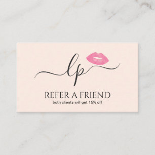 Elegant pink lips handwritten script calligraphy referral card
