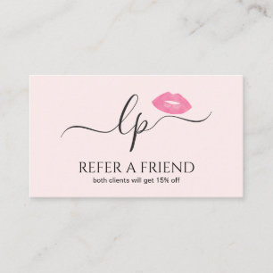 Elegant pink lips handwritten script calligraphy referral card
