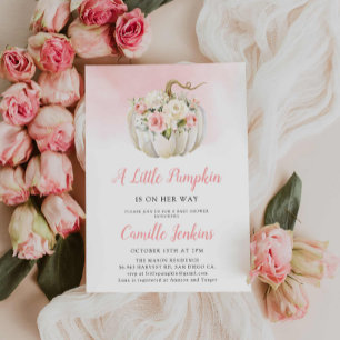 Elegant Pink Little Pumpkin Girl Baby Shower Invitation