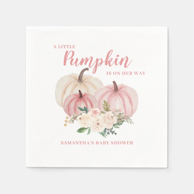 Elegant Pink Little Pumpkin Girl Baby Shower  Napkin (Front)