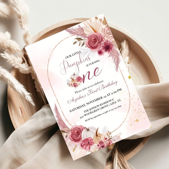 Elegant Pink Little Pumpkin Twin Girl 1st Birthday Invitation (Creator Uploaded)