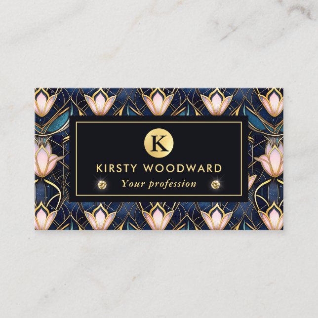 Elegant Pink Lotus Faux Stained Glass Pattern Business Card (Front)