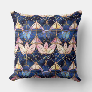 Elegant Pink Lotus Faux Stained Glass Pattern Cushion