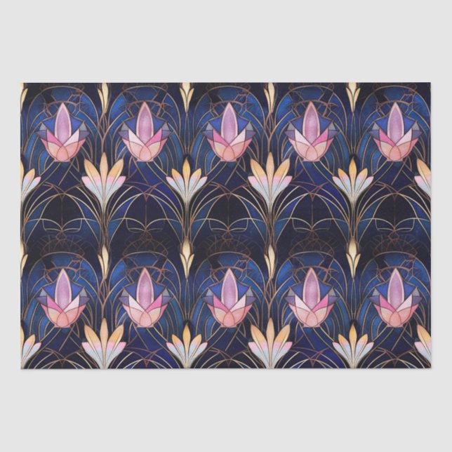Elegant Pink Lotus Faux Stained Glass Pattern Tissue Paper (Front)