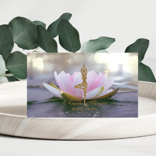 Elegant Pink Lotus Flower Glitter Yoga Girl Business Card