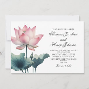 Elegant Pink Lotus Flower Wedding Invitation